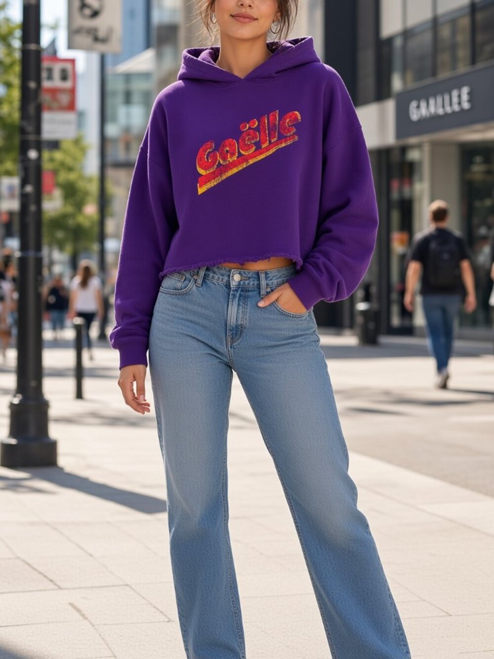 Gaelle Paris Women Purple Oversized Crop Hoodie Raw Hem Logo Cotton Italy Size 2